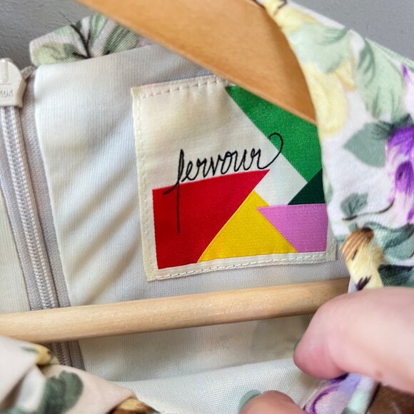 Fervour Yellow and Purple Floral Short Collared Dress- Size M - Picture 3 of 6